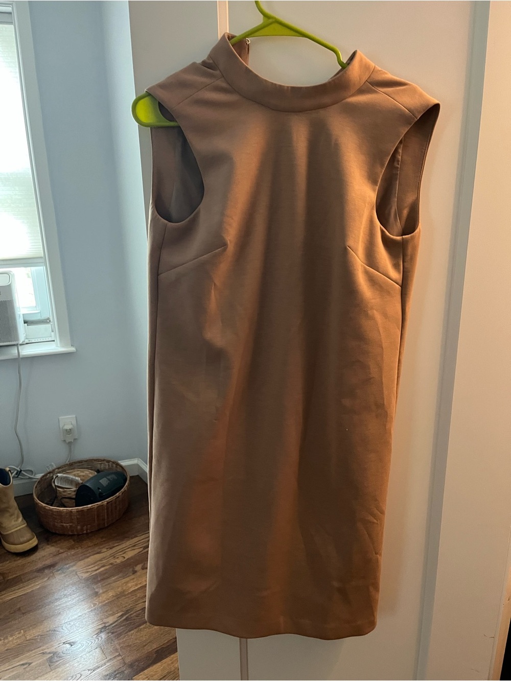 Ann Taylor Sleeveless Mock Neck Shift Dress in Tan